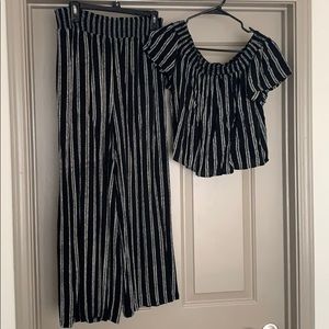 Black with white stripes two piece set